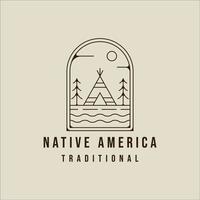 teepees indian line art logo vector simple minimalist illustration template icon graphic design. traditional indian camp sign or symbol for adventure and wanderlust with badge emblem  concept