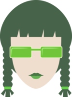 fille à lunettes de soleil. fille hipster aux cheveux colorés et lunettes. pour avatar, logo, icône, web, impression, médias et autres. png avec fond transparent.