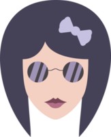 meisje in zonnebril. hipster meisje met kleurrijk haar- en bril. voor avatar, logo, icoon, web, afdrukken, media en ander. PNG met transparant achtergrond.