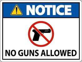 No Gun Rules Sign, Notice No Guns Allowed vector