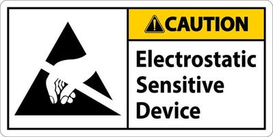 Precaución signo de dispositivo sensible electrostático sobre fondo blanco. vector