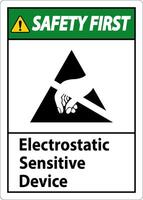 Safety First Electrostatic Sensitive Device Sign On White Background vector