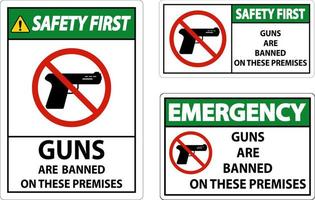 Safety First Prohibition sign guns, No guns sign On White Background vector