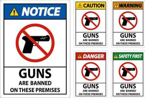armas de fuego de señal de prohibición, no hay señales de armas de fuego sobre fondo blanco vector