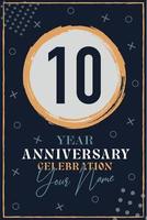 10 years anniversary invitation card. celebration template  modern design elements  dark blue background - vector illustration