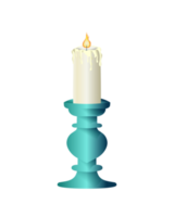 Spooky Green and Blue Candle Stick with White Candle and Flame png