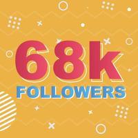 68k Followers Card Celebration Vector. 90000 Followers Congratulation Post Social Media Template. Modern colourful design. vector