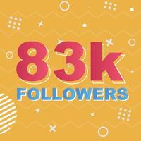 83k Followers Card Celebration Vector. 90000 Followers Congratulation Post Social Media Template. Modern colourful design. vector