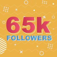 65k Followers Card Celebration Vector. 90000 Followers Congratulation Post Social Media Template. Modern colourful design. vector