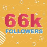 66k Followers Card Celebration Vector. 90000 Followers Congratulation Post Social Media Template. Modern colourful design. vector