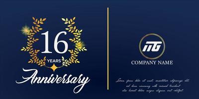 16th anniversary logo with elegant ornament monogram and logo name template on elegant blue background, sparkle, vector design for greeting card.