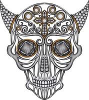 Art fancy devil skull mix diamond. Hand drawing and make graphic vector. vector