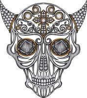 Art fancy devil skull mix diamond. Hand drawing and make graphic vector. vector