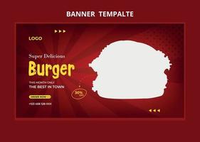Restaurant food menu social media marketing web banner. Pizza, burger or hamburger online sale promotion video thumbnail. Fast food website background. Food flyer with logo and business icon. vector