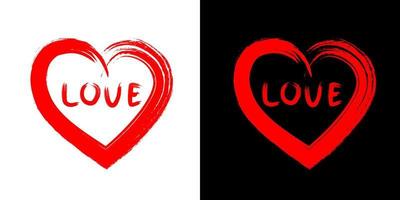 red heart on white and on black brush strokes vector