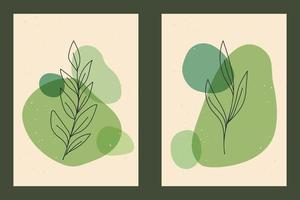 Leaves outline in green abstract shapes. Minimal and elegant botanical set in frame. Vector art