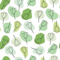 Flower in abstract green colored shapes. Minimal botanical seamless pattern. Simple repeating pattern. Pastel colors. Vector art