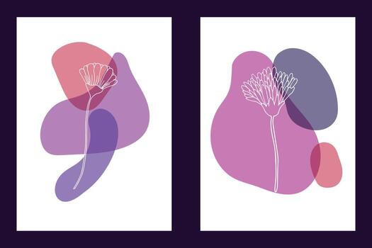 Abstract background with plants and shapes. Hand drawn botanical elements. Vector art