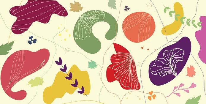 Abstract color background with different shapes and lines. Simple creative scribble wallpaper. Vector art