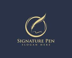 logotipo de pluma de firma, vector de diseño de logotipo de tinta