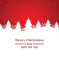 Red Merry Christmas Background with tree and snowflake vector