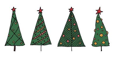 clipart dibujado a mano del árbol de navidad. conjunto de garabatos de abeto. elemento único para tarjeta, impresión, diseño, decoración vector