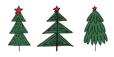 clipart dibujado a mano del árbol de navidad. conjunto de garabatos de abeto. elemento único para tarjeta, impresión, diseño, decoración vector