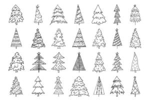 clipart dibujado a mano del árbol de navidad. conjunto de garabatos de abeto. elemento único para tarjeta, impresión, diseño, decoración vector