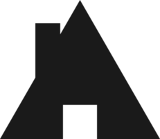 Black Triangle House Icon Ilustration With Opened Door In The Middle And Chimney png