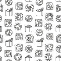 Seamless pattern with sushi on white background. Line art. vector