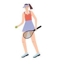 A female professional tennis player is preparing to hit. Vector character in a flat modern style isolated on a white background