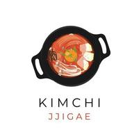 logotipo de ilustración de sopa kimchi jjigae con varios rellenos y verduras vector