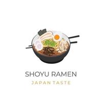 Delicious Shoyu Ramen Noodles Illustration Logo vector