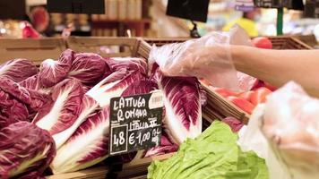 colhendo vegetais de couve-flor de brócolis na mercearia do super mercado. video