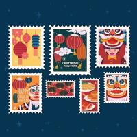 Chinese New Year Stamp Sticker Template vector