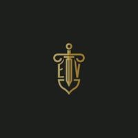 EV initial monogram logo design for law firm vector image