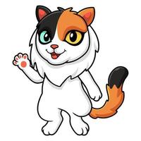 Cute turkish van cat cartoon waving hand vector