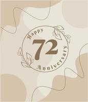 72 year anniversary, minimalist logo. brown vector illustration on Minimalist foliage template design, leaves line art ink drawing with abstract vintage background.