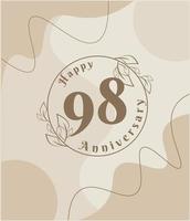 98 year anniversary, minimalist logo. brown vector illustration on Minimalist foliage template design, leaves line art ink drawing with abstract vintage background.