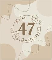 47 year anniversary, minimalist logo. brown vector illustration on Minimalist foliage template design, leaves line art ink drawing with abstract vintage background.