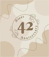 42 year anniversary, minimalist logo. brown vector illustration on Minimalist foliage template design, leaves line art ink drawing with abstract vintage background.