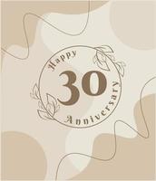 30 year anniversary, minimalist logo. brown vector illustration on Minimalist foliage template design, leaves line art ink drawing with abstract vintage background.