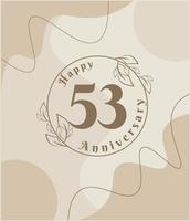 53 year anniversary, minimalist logo. brown vector illustration on Minimalist foliage template design, leaves line art ink drawing with abstract vintage background.