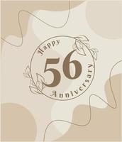 56 year anniversary, minimalist logo. brown vector illustration on Minimalist foliage template design, leaves line art ink drawing with abstract vintage background.