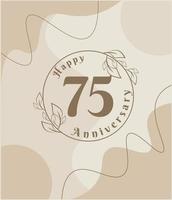 75 year anniversary, minimalist logo. brown vector illustration on Minimalist foliage template design, leaves line art ink drawing with abstract vintage background.
