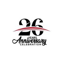 26th anniversary celebration design template for booklet with red and black colour , leaflet, magazine, brochure poster, web, invitation or greeting card. Vector illustration.