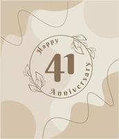 41 year anniversary, minimalist logo. brown vector illustration on Minimalist foliage template design, leaves line art ink drawing with abstract vintage background.