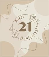 21 aniversario, logo minimalista. ilustración de vector marrón en diseño de plantilla de follaje minimalista, dibujo de tinta de arte de línea de hojas con fondo vintage abstracto.