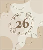 26 años de aniversario, logotipo minimalista. ilustración de vector marrón en diseño de plantilla de follaje minimalista, dibujo de tinta de arte de línea de hojas con fondo vintage abstracto.