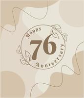 76 year anniversary, minimalist logo. brown vector illustration on Minimalist foliage template design, leaves line art ink drawing with abstract vintage background.